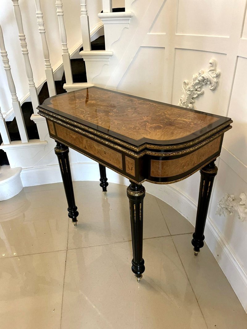 Exhibition Quality Antique Victorian French Inlaid Marquetry Card/Console Table - Image 16